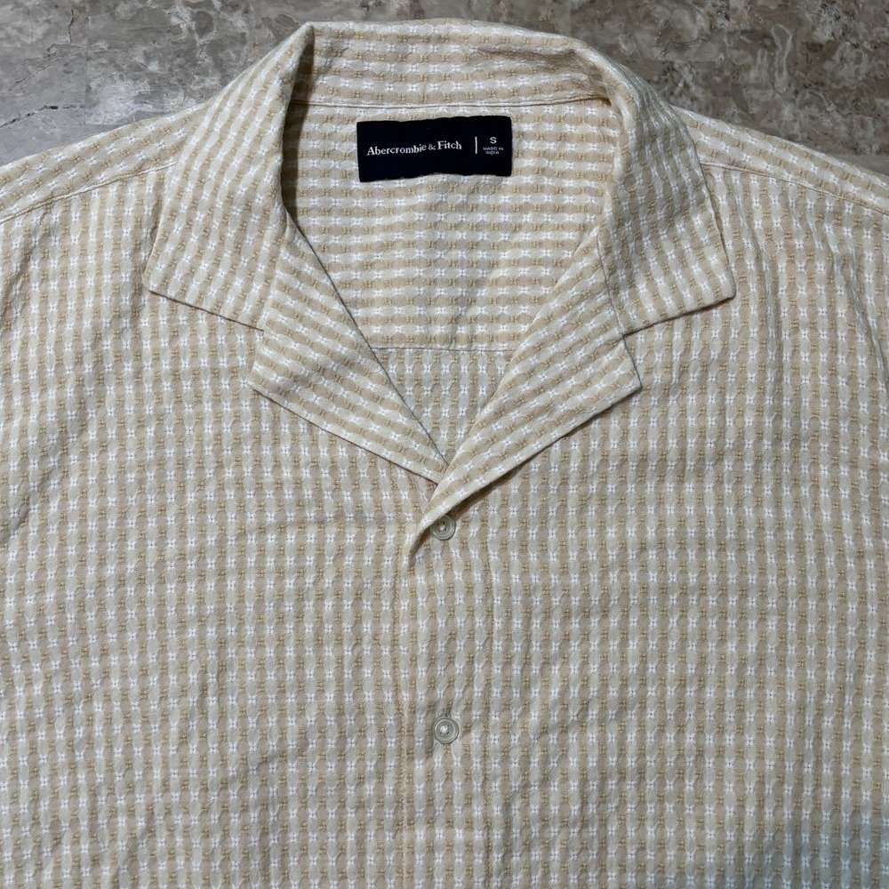 Abercrombie & Fitch Shirt Mens Small Yellow Knit Textured Johnny Collar